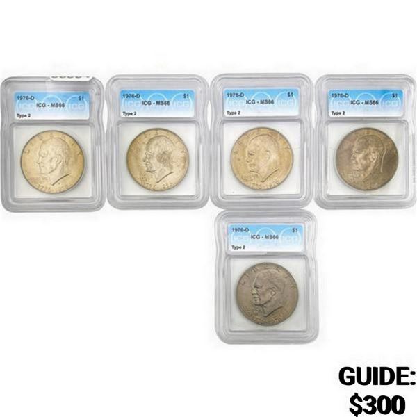 [5 Coins] 1976-D Eisenhower Dollar ICG MS66 T2