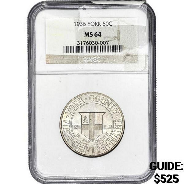1936 York Half Dollar NGC MS64