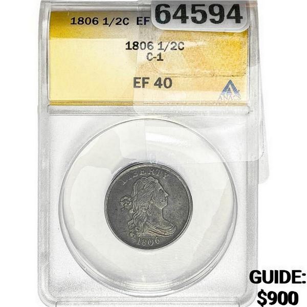 1806 Draped Bust Half Cent ANACS EF40 C-1