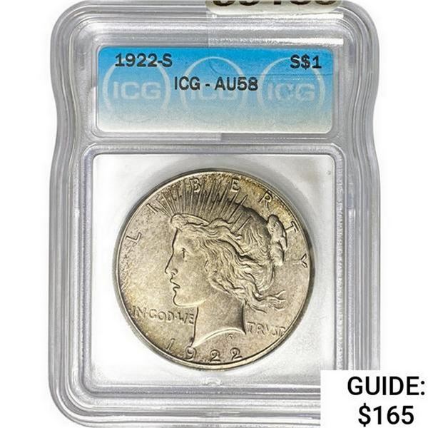 1922-S Silver Peace Dollar ICG AU58
