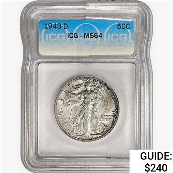 1943-D Walking Liberty Half Dollar ICG MS64