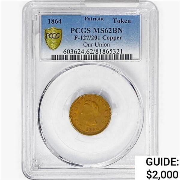 1864 Patriotic Token F-127/201 Copper PCGS MS62 BN