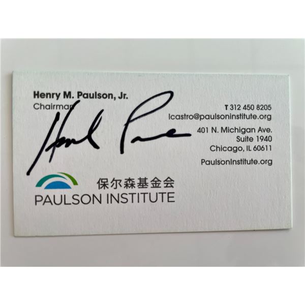 Former United States Secretary of the Treasury Henry Paulson signed business card