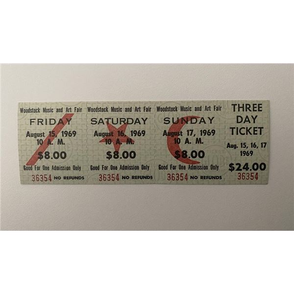 Woodstock Concert 3 day ticket Aug. 15,16,17 1969