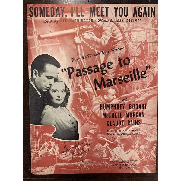 Humphrey Bogart signed Passage to Marseille music book