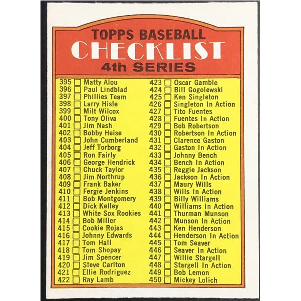 1972 O-PEE-CHEE 4th SERIES CHECKLIST