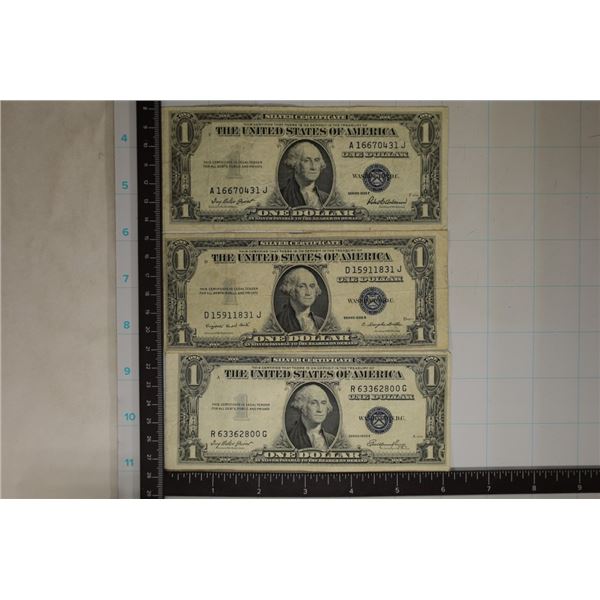 3-$1 SILVER CERTIFICATES: 1935-E, F & G