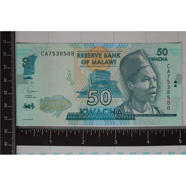 2020 BANK OF MALAWI CRISP UNC 50 KWACHA COLORIZED