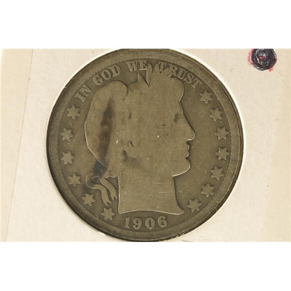 1906-D SILVER BARBER HALF DOLLAR WITH TONING MARK