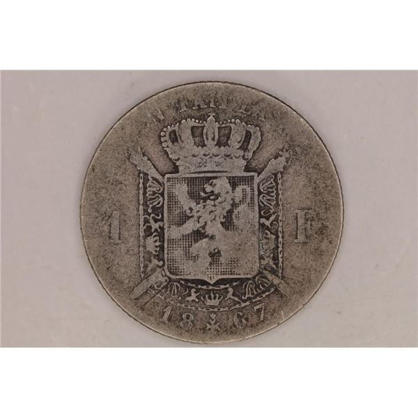 1867 BELGIUM SILVER 1 FRANC .1342 OZ. ASW