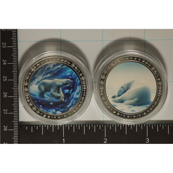 2 SILVER PLATED COLORIZED ON ONE SIDE POLAR BEAR