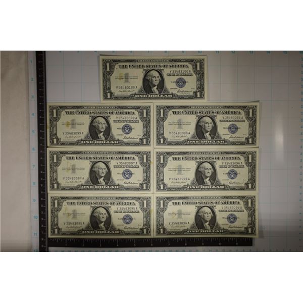 7-CRISP UNC CONSECUTIVE SERIAL # $1 SILVER CERTS