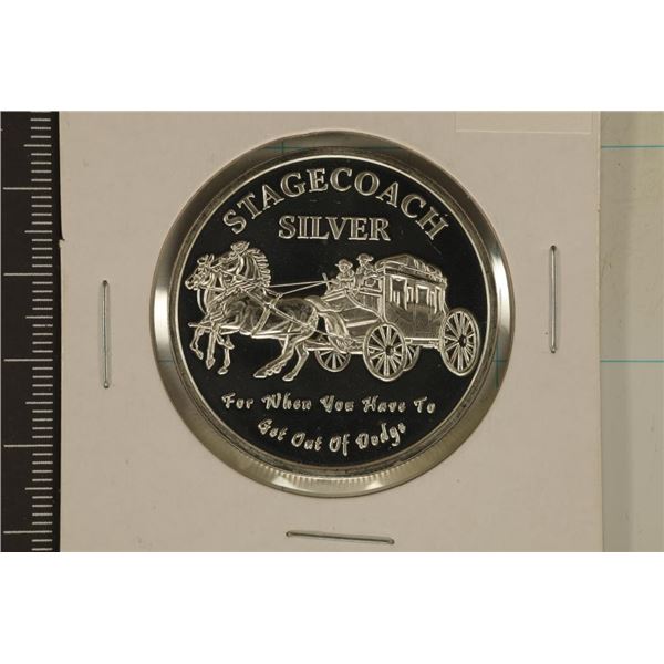1 TROY OZ .999 FINE SILVER PF ROUOND STAGECOACH