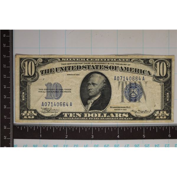 1934 US $10 SILVER CERTIFICATE BLUE SEAL