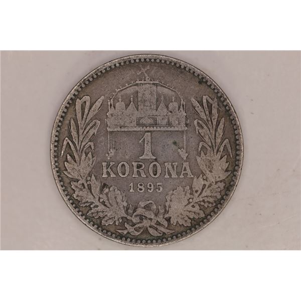 1895 SILVER HUNGARY 1 KORONA .1342 OZ. ASW