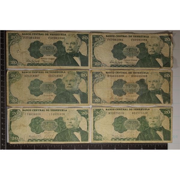 6-VENEZUELA 20 BOLIVARE BILLS: 2-1984, 1-1992,