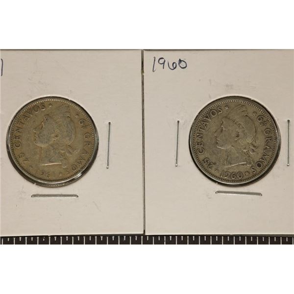 1960 & 1961 DOMINICAN REPUBLIC SILVER 25 CENTAVOS