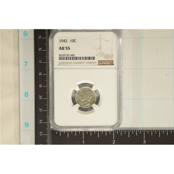 1942 SILVER MERCURY DIME NGC AU55