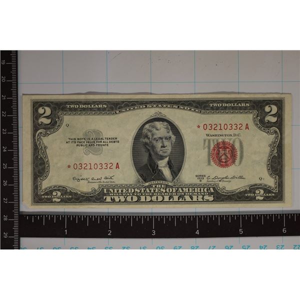 1953-B STAR NOTE US RED SEAL $2 BILL CRISP WITH
