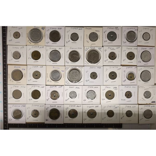 40-FRANCE COINS: 1923-1949 DATE RANGE. CENTIMES TO