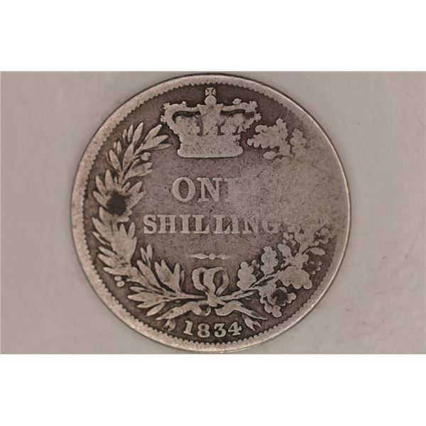1834 SILVER  BRITISH 1 SHILLING .1682 OZ. ASW