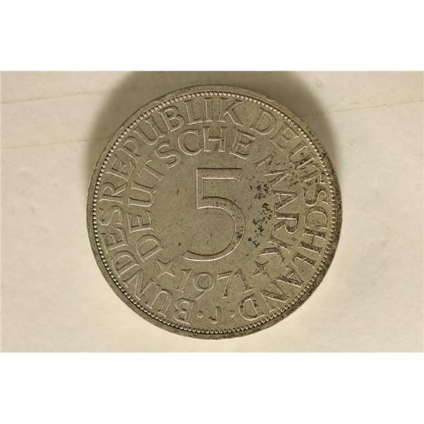 1971-J GERMAN SILVER 5 MARK .2231 OZ. ASW