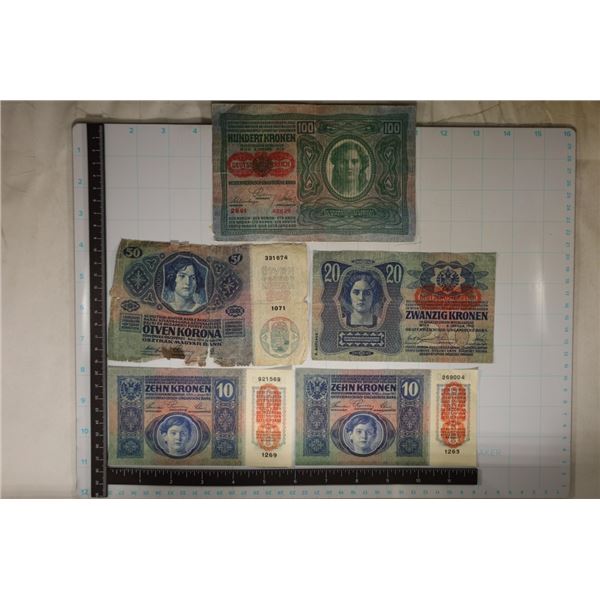 5-AUSTRO-HUNGARIAN BILLS: 2-1915 TEN KRONEN (BOTH