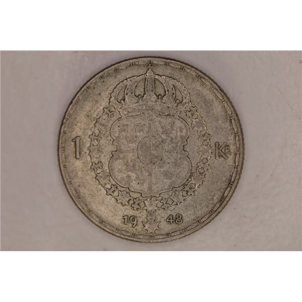 1948 SILVER SWEDEN 1 KRONA .09 OZ. ASW