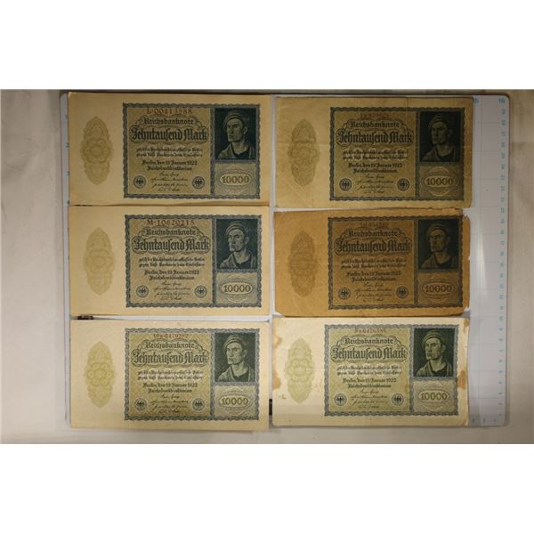 6-GERMAN 10000 MARK BILLS FROM 1922: 3 IN BETTER