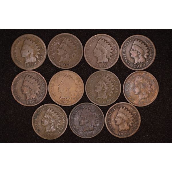 11-INDIAN HEAD CENTS: 1900-1908, (GOOD-FINES)