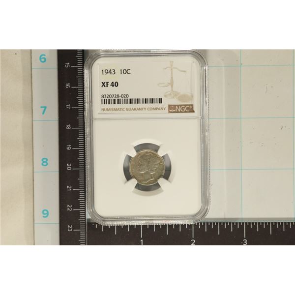 1943 SILVER MERCURY DIME NGC XF40