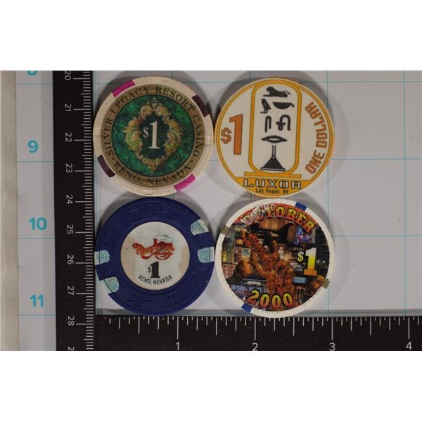 4-$1 CASINO CHIPS: LUXOR LAS VEGAS, NEVADA,