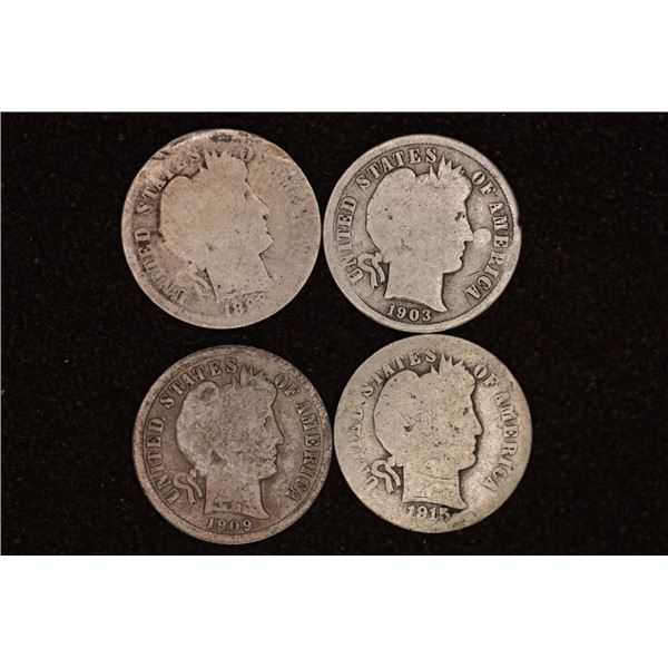 1898, 1903, 1909 & 1915 SILVER BARBER DIMES