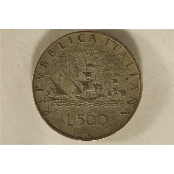 1960 ITALY SILVER 500 LIRE .2953 OZ. ASW EDGE
