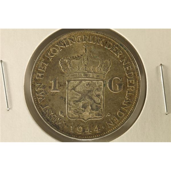 1944 NEDERLANDS SILVER 1 GULDEN .2315 OZ. ASW