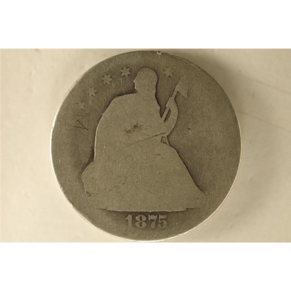 1875-S SILVER SEATED LIBERTY HALF WITH GRAFITTI
