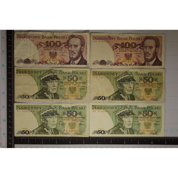 6-POLISH BANK NOTES: 2-100 ZLOTYCH (1982 & 1986),