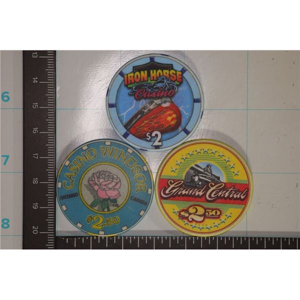 3 PLASTIC CASINO GAMING CHIPS: IRON HORSE CASINO