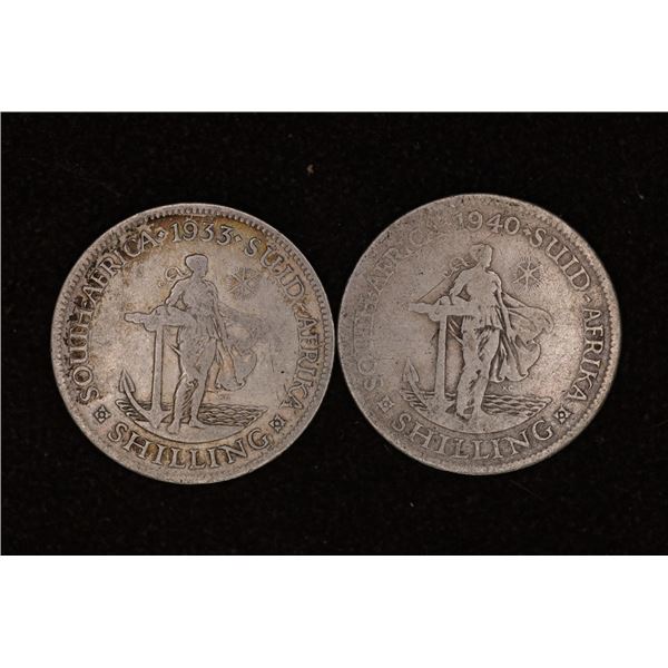 2-SILVER SOUTH AFRICA 1 SHILLING COINS: 1933 &