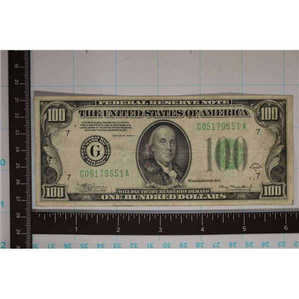 1934 US $100 FRN GREEN SEAL BILL