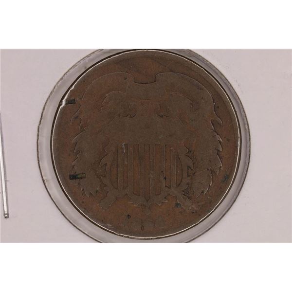 1864 US TWO CENT PIECE COUPLE OF PUNCH MARKS