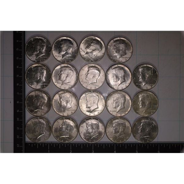 19-1964 JFK 90% SILVER UNC HALF DOLLARS. 6.974
