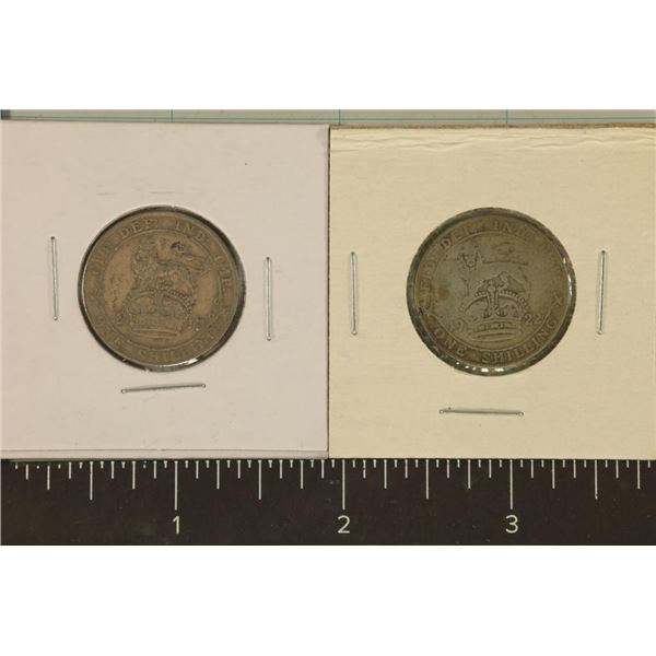 1917 & 1922 GREAT BRITAIN SILVER 1 SHILLINGS: .258