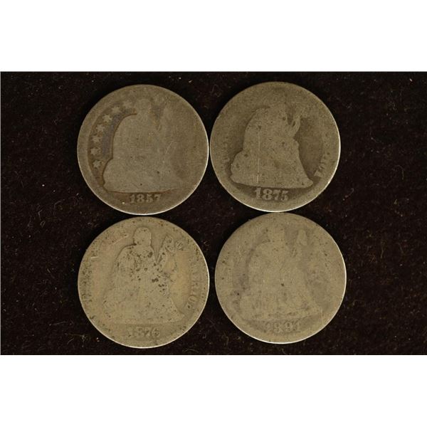 1857, 75, 76 & 1891 SILVER SEATED LIBERTY DIMES