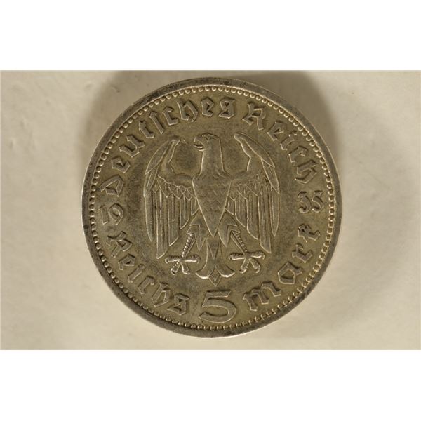1935-A GERMAN SILVER 5 MARK .4016 OZ. ASW