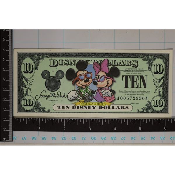 2001 CRISP UNC 10 DISNEY DOLLARS "DISNEYLAND &