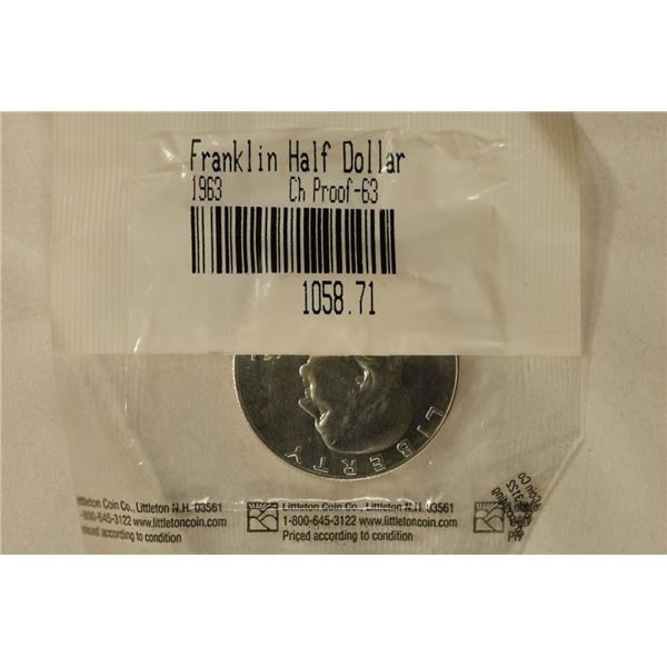 1963 SILVER FRANKLIN HALF DOLLAR. CHOICE PROOF 63