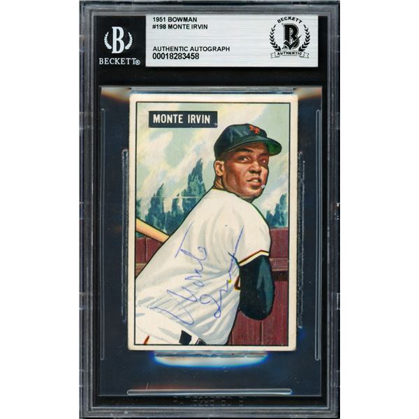 1951 BOWMAN NO.198 MONTE IRVIN ROOKIE CARD  AUTHENTIC AUTO BECKETT