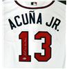 Image 2 : BRAVES RONALD ACUNA JR. AUTOGRAPHED MAJESTIC JERSEY L "MLB DEBUT" BECKETT