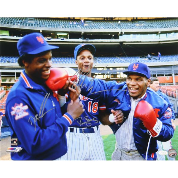 Mike Tyson, Dwight Gooden & Darryl Strawberry Signed Mets 16x20 Photo JSA COA